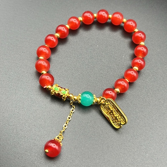 RETRO SYNTHETIC RED AGATE LUCKY BRACELET - Picture 3 of 4